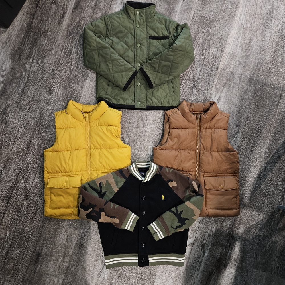 Green Quilted Jacket and Yellow Vest Set